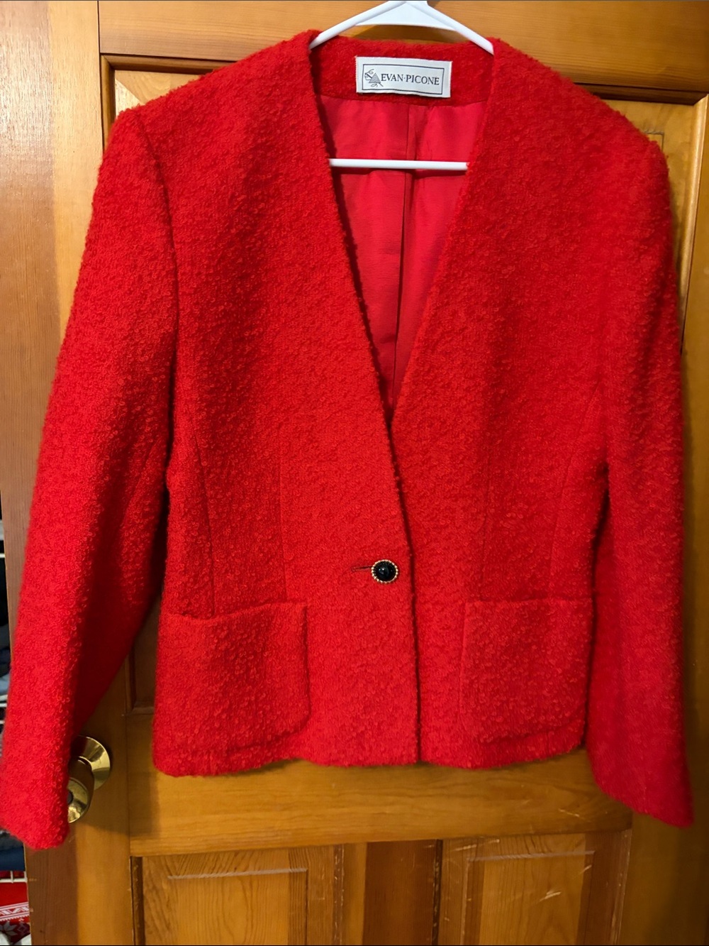 Evan Picone Women's Red Bouclé Single-Button Blazer